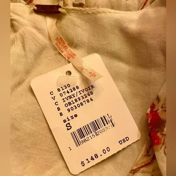 NEW Free People Women's Keep You Smocked Mini Dress Ivory Combo Small NWT - Picture 8 of 8